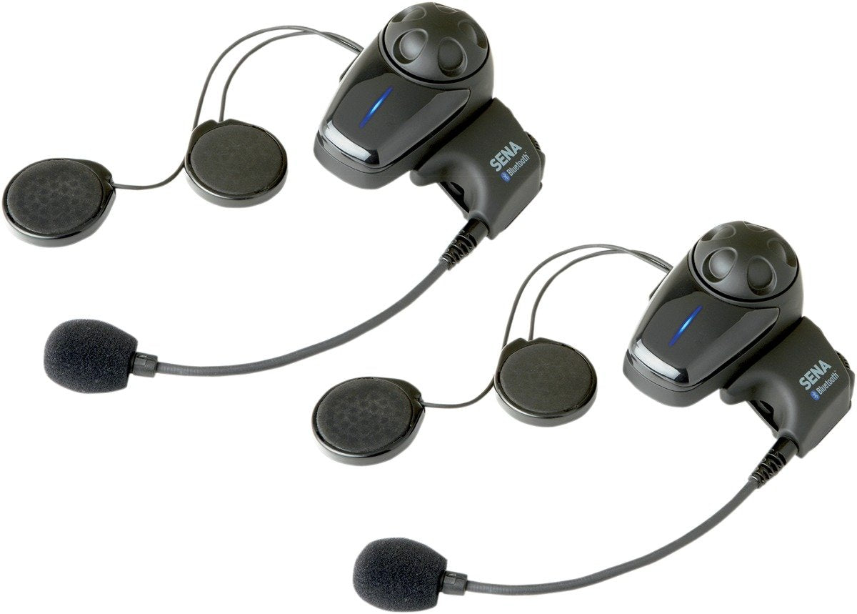 Sena SMH10D-10 dual headset mounted on helmet for hands-free calls and music