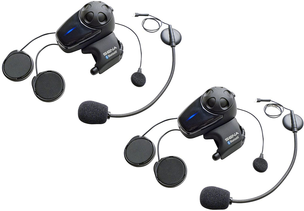 Sena SMH10D-11 dual headset front view with intuitive Jog Dial control for safer riding