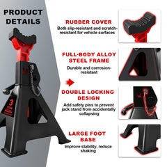 SENKEYFE jack stand with double pin locking secures height during maintenance.