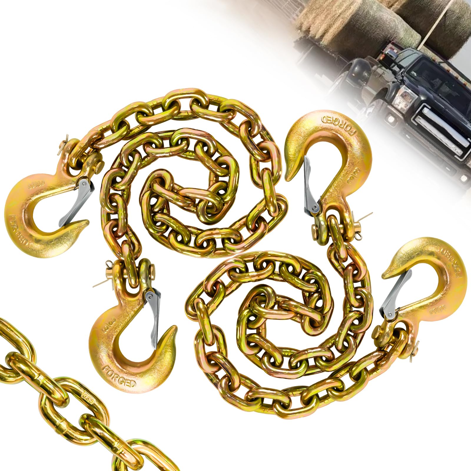 SENKEYFE 3/8 in trailer safety chains with clevis hooks, 36 in, yellow galvanized finish for heavy towing.