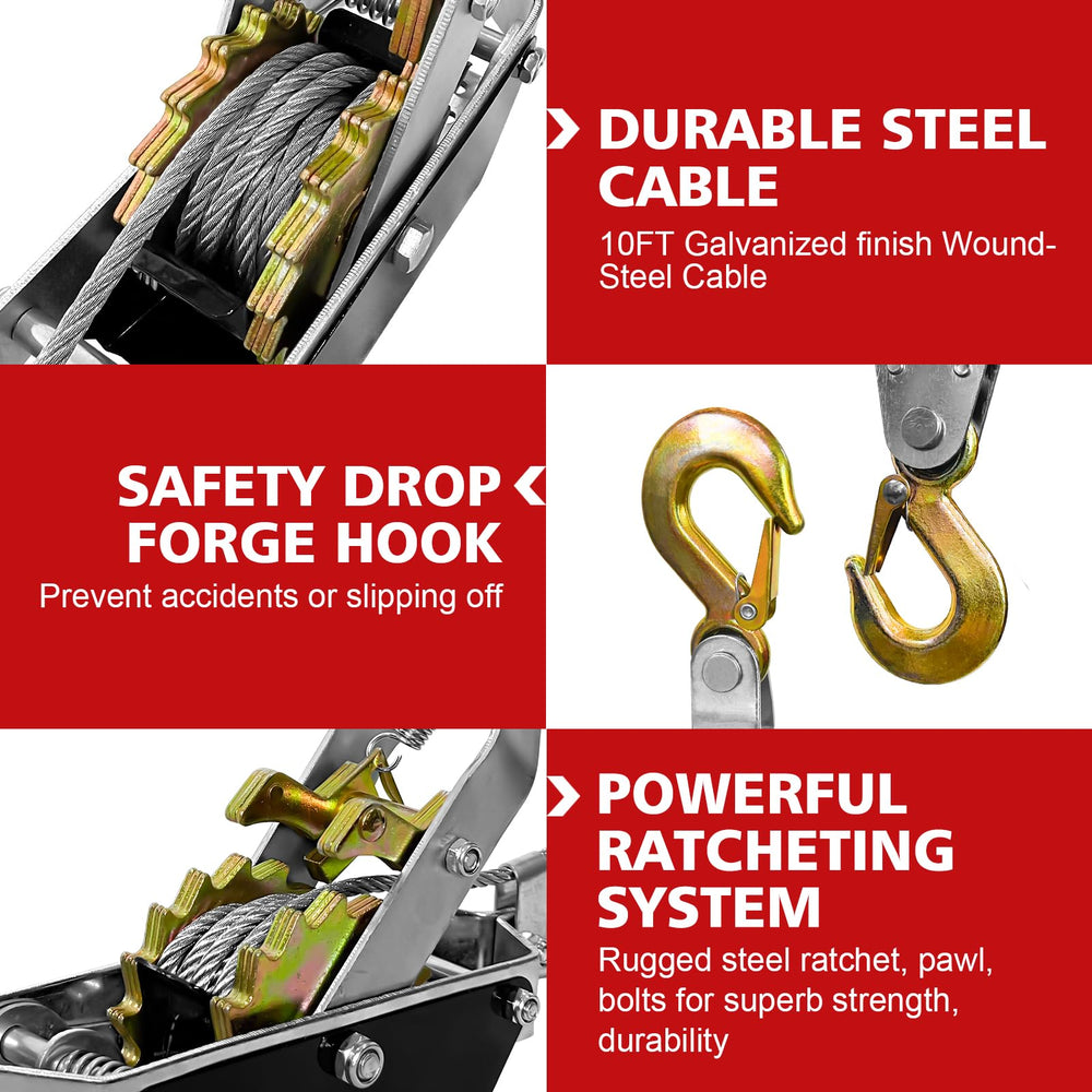 SENKEYFE come along winch dual gear ratchet handles heavy pulls