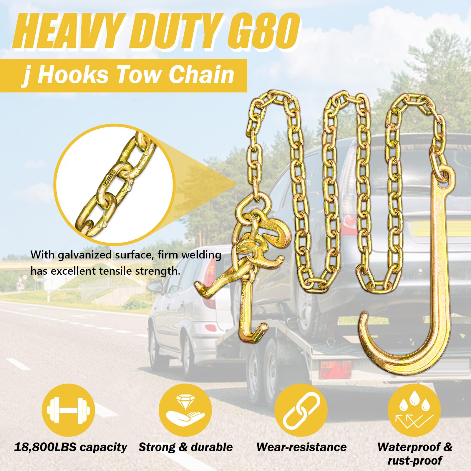 SENKEYFE galvanized finish on 5-16 tow chain resists weather