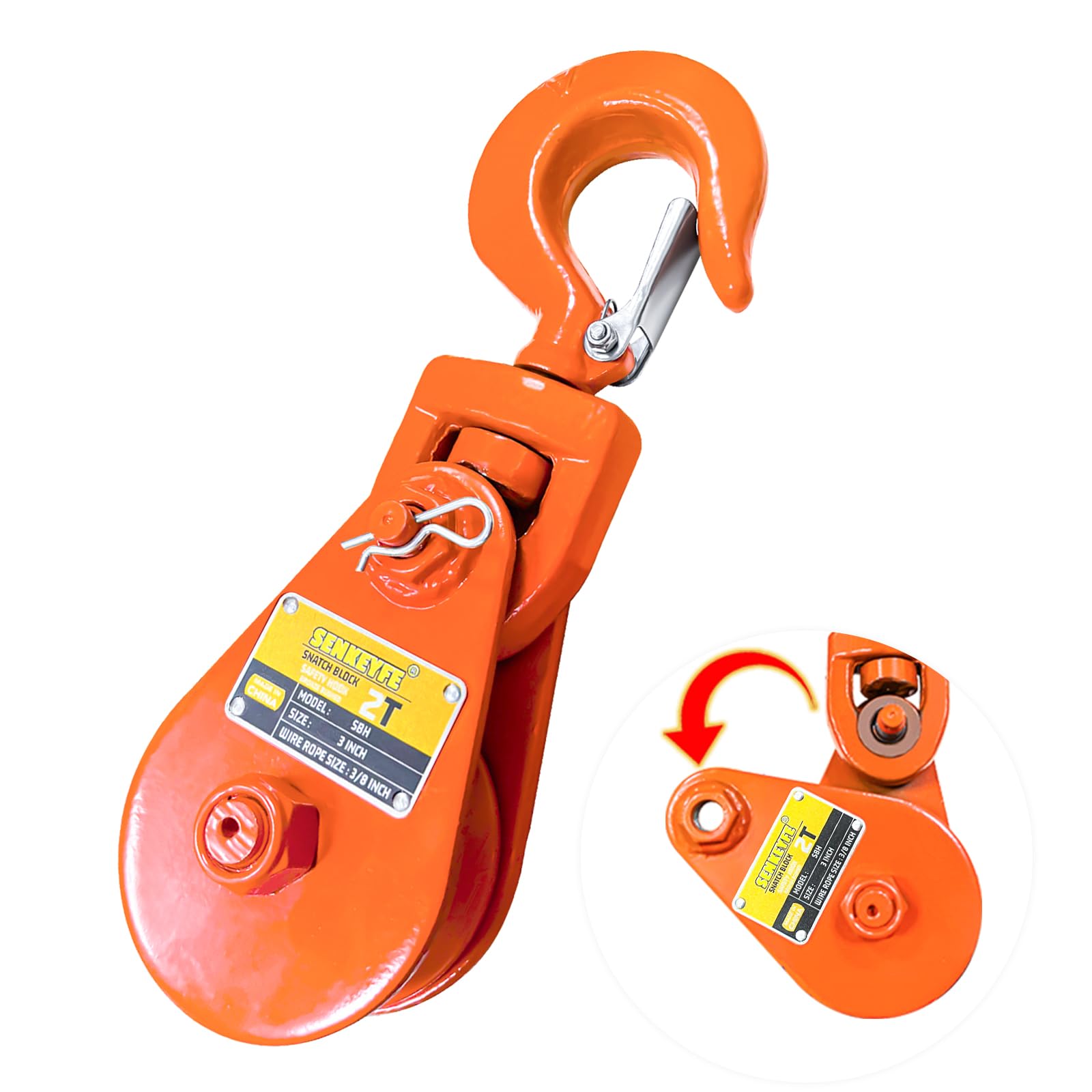 SENKEYFE Snatch Block hook enables secure pulls during tow setups