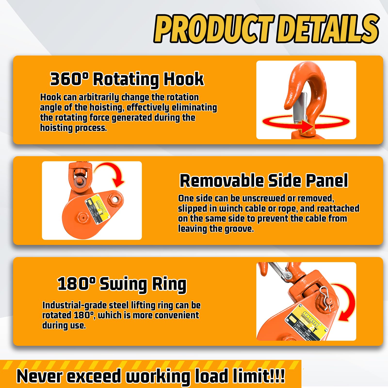SENKEYFE Snatch Block rotation demonstrates flexible angle for winching