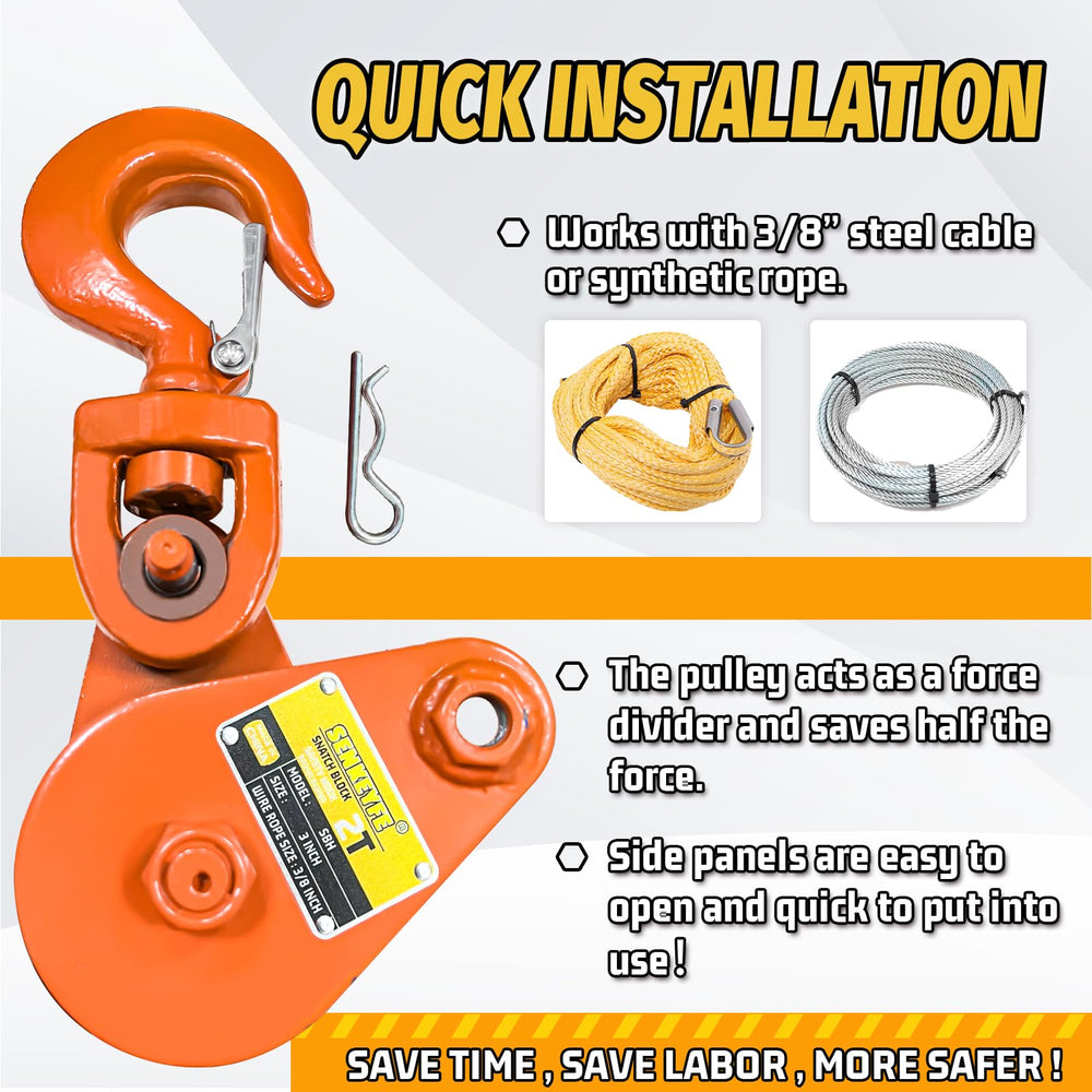 SENKEYFE Snatch Block safety clasp helps prevent cable drops