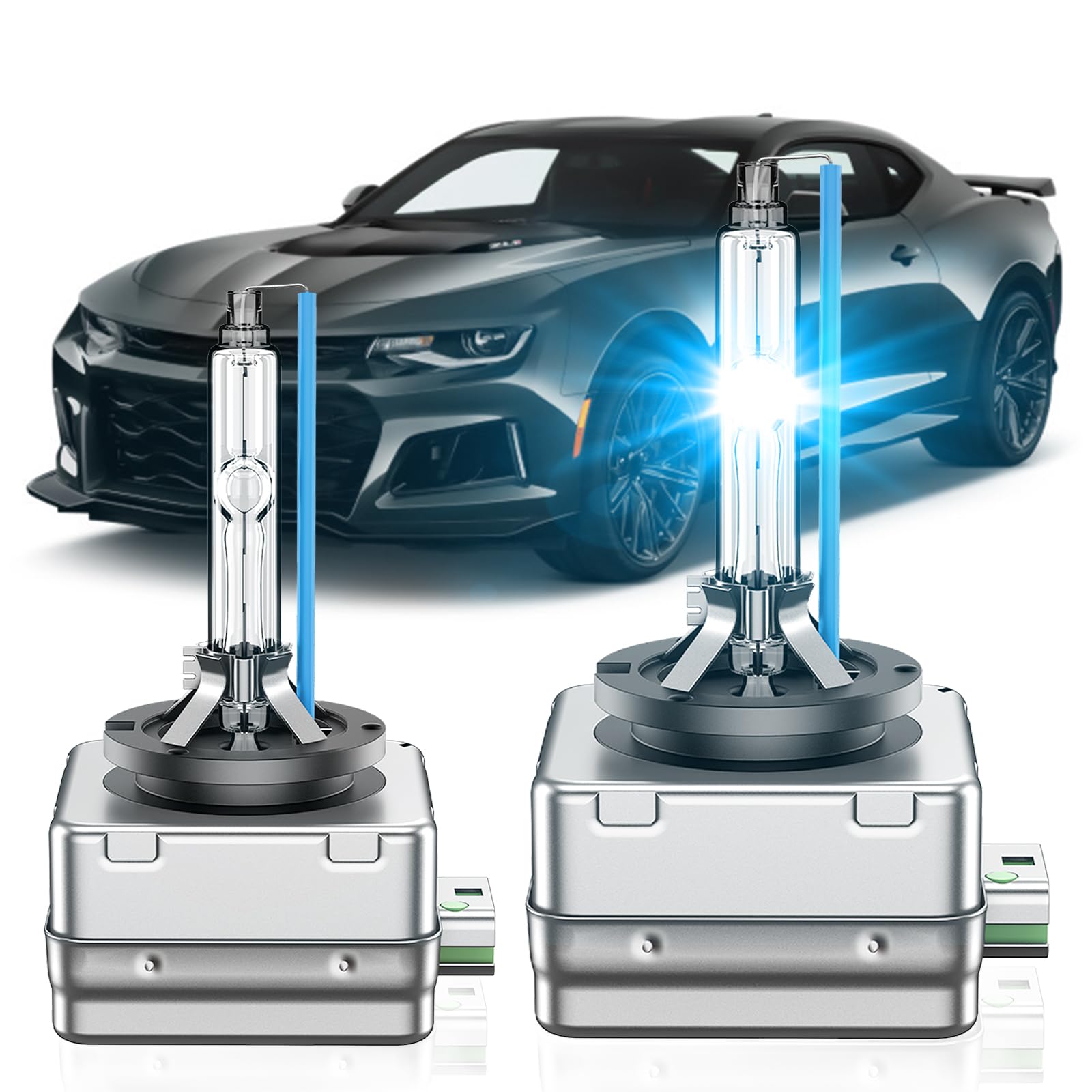 Senrobo D3S bulbs packaging for Camaro headlight upgrade.