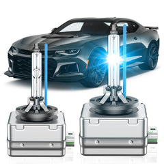 Senrobo D3S bulbs packaging for Camaro headlight upgrade.