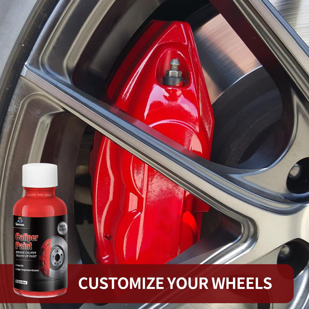 SENVEN red caliper paint gloss finish enhances braking hardware appearance.