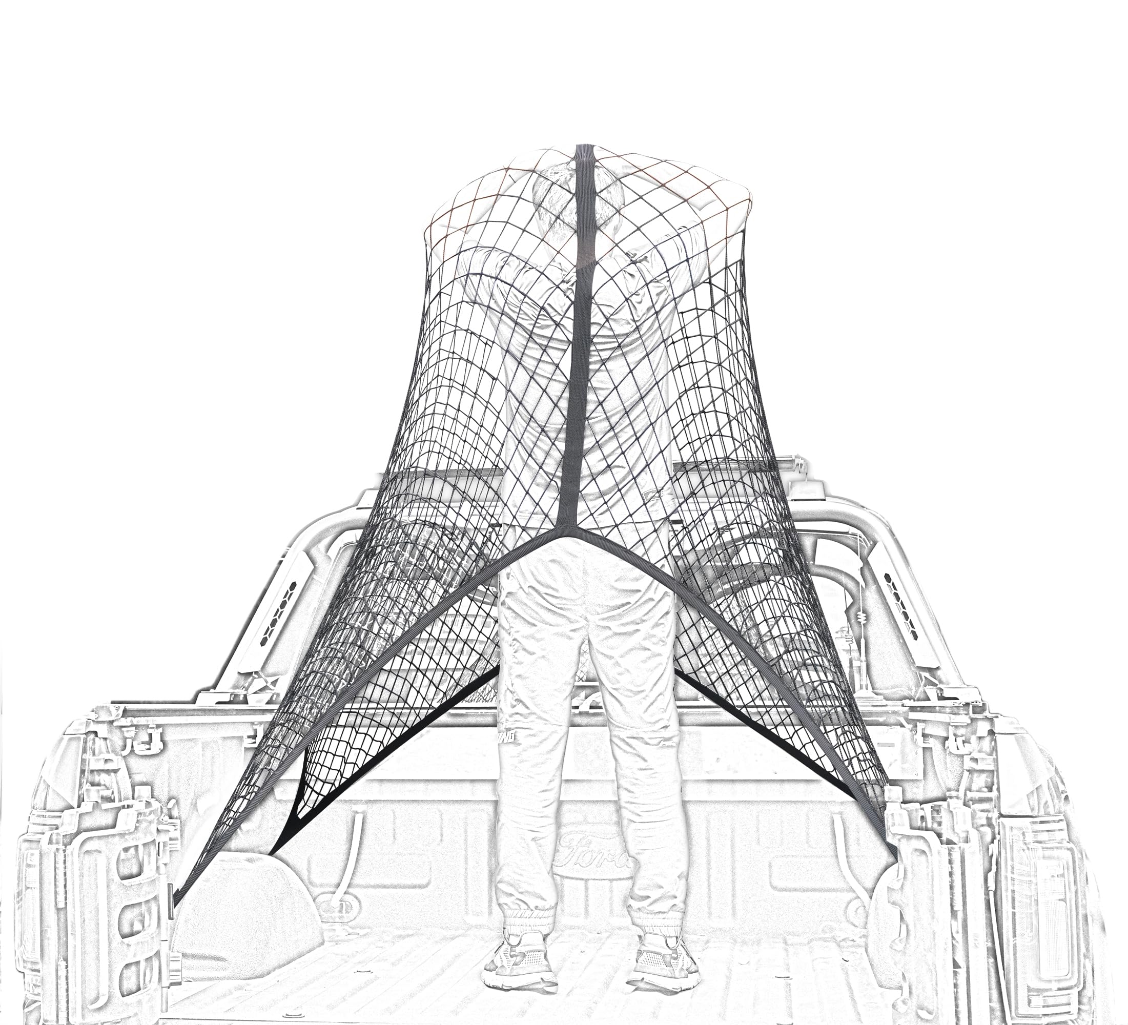SENYAZON highly elastic cargo net on a truck bed secures cargo during transit.