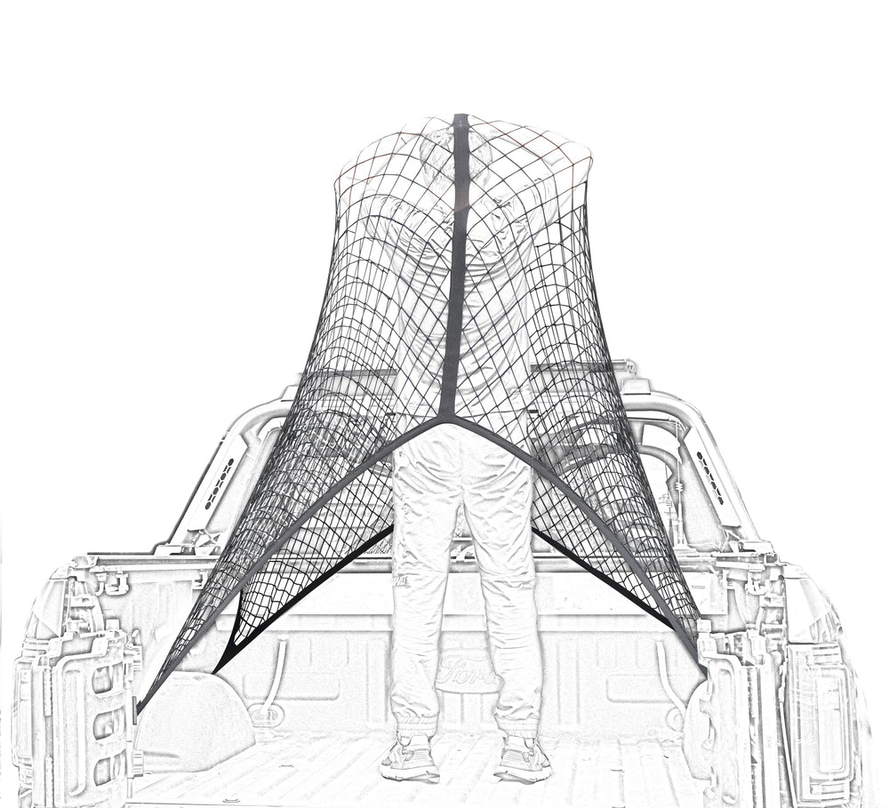 SENYAZON highly elastic cargo net on a truck bed secures cargo during transit.