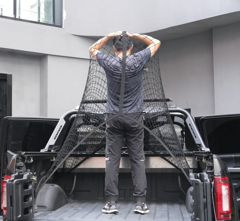SENYAZON truck bed cargo mesh organizer fits most pickups and vans for tidy loads.
