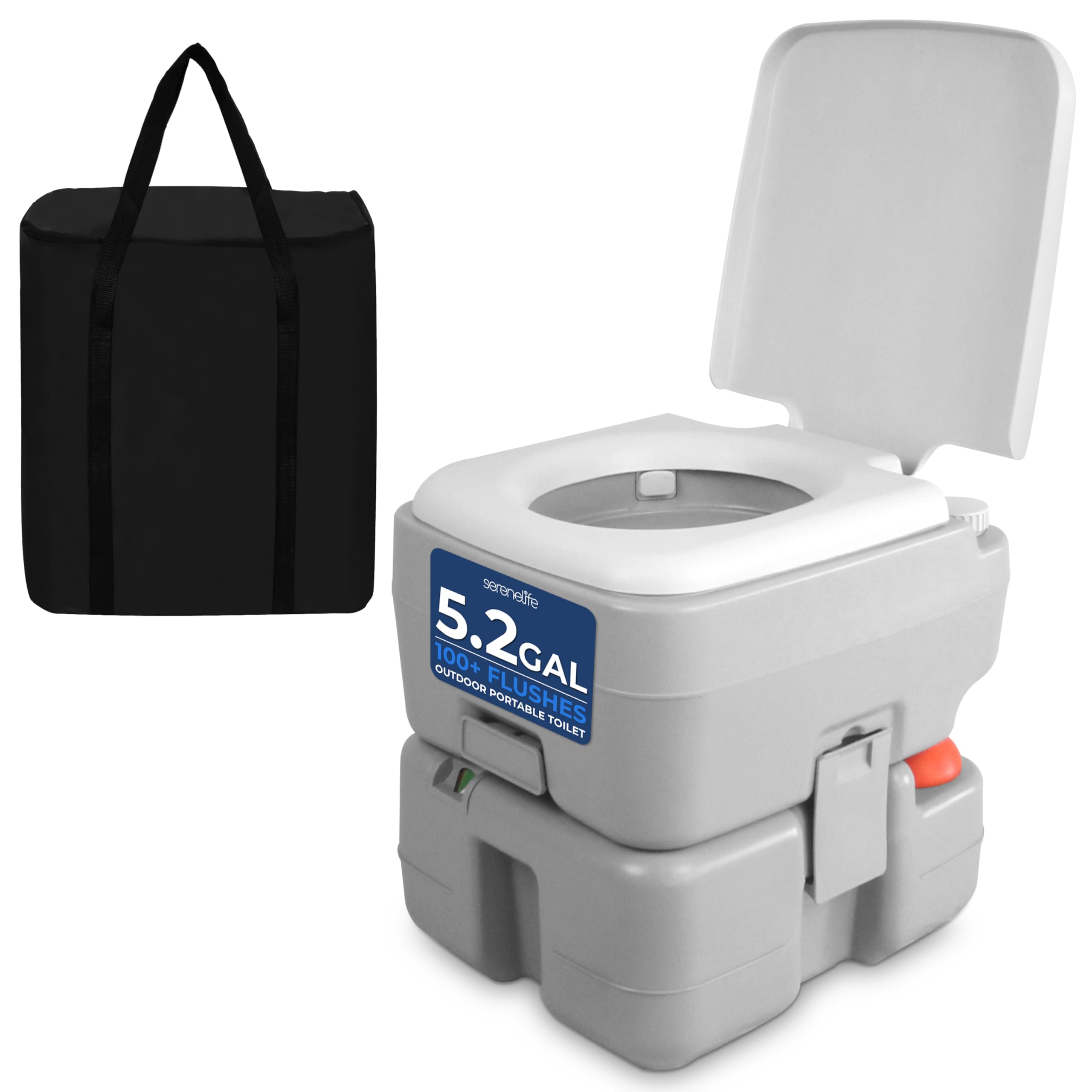 SereneLife portable camping toilet with a full-size seat for comfortable outdoor use.