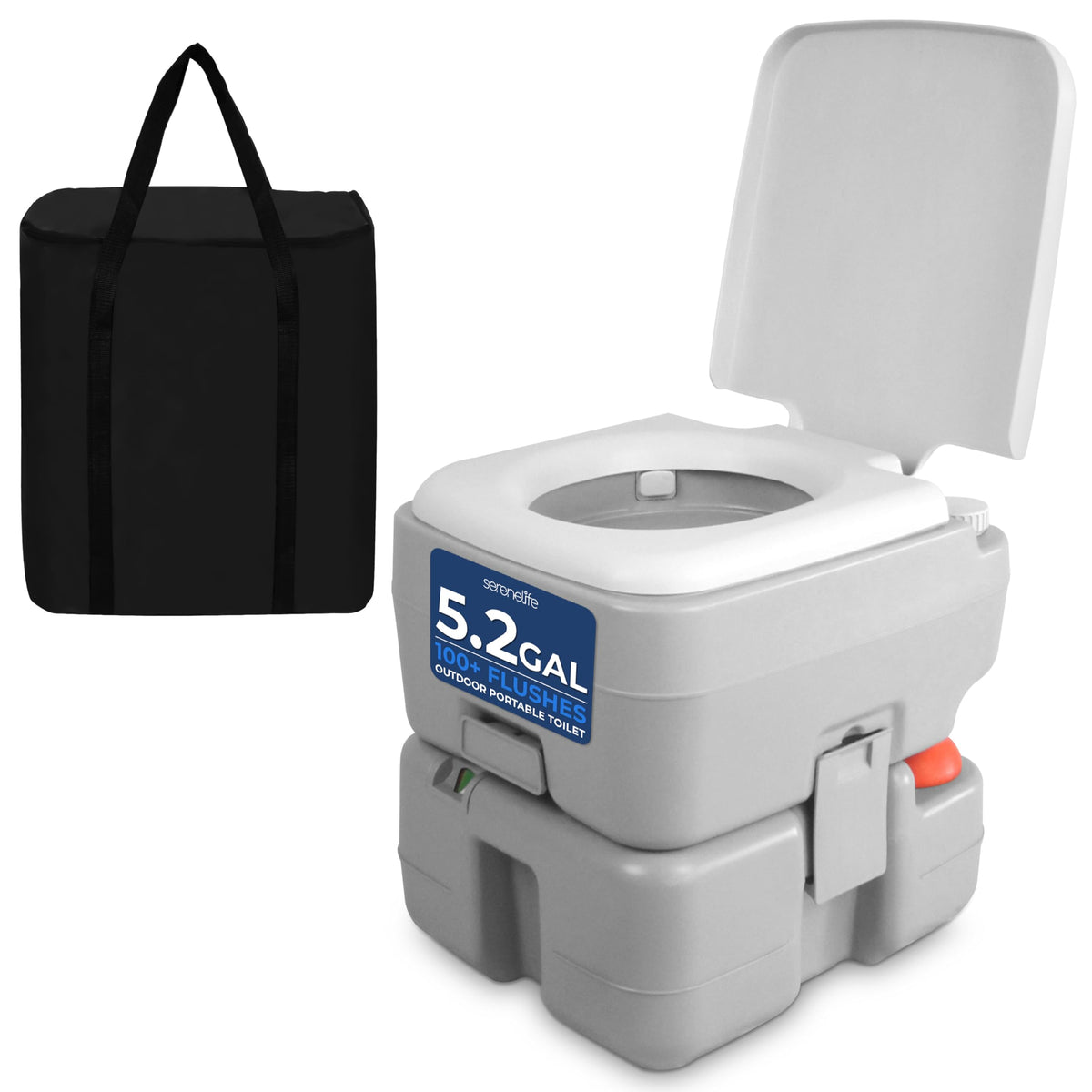 SereneLife portable camping toilet with a full-size seat for comfortable outdoor use.