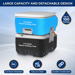 SereneLife portable camping toilet with detachable waste tank for easy disposal.
