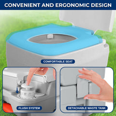 SereneLife portable toilet flush button for home-like cleaning on the go.