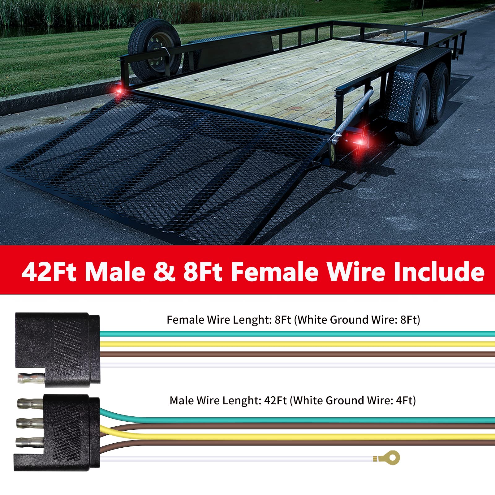 Serlainxin 42ft male and 8ft female cables for extended trailer lighting