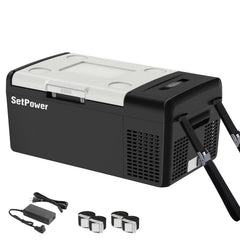 Setpower car refrigerator 15L front view for compact travel cooling on the road