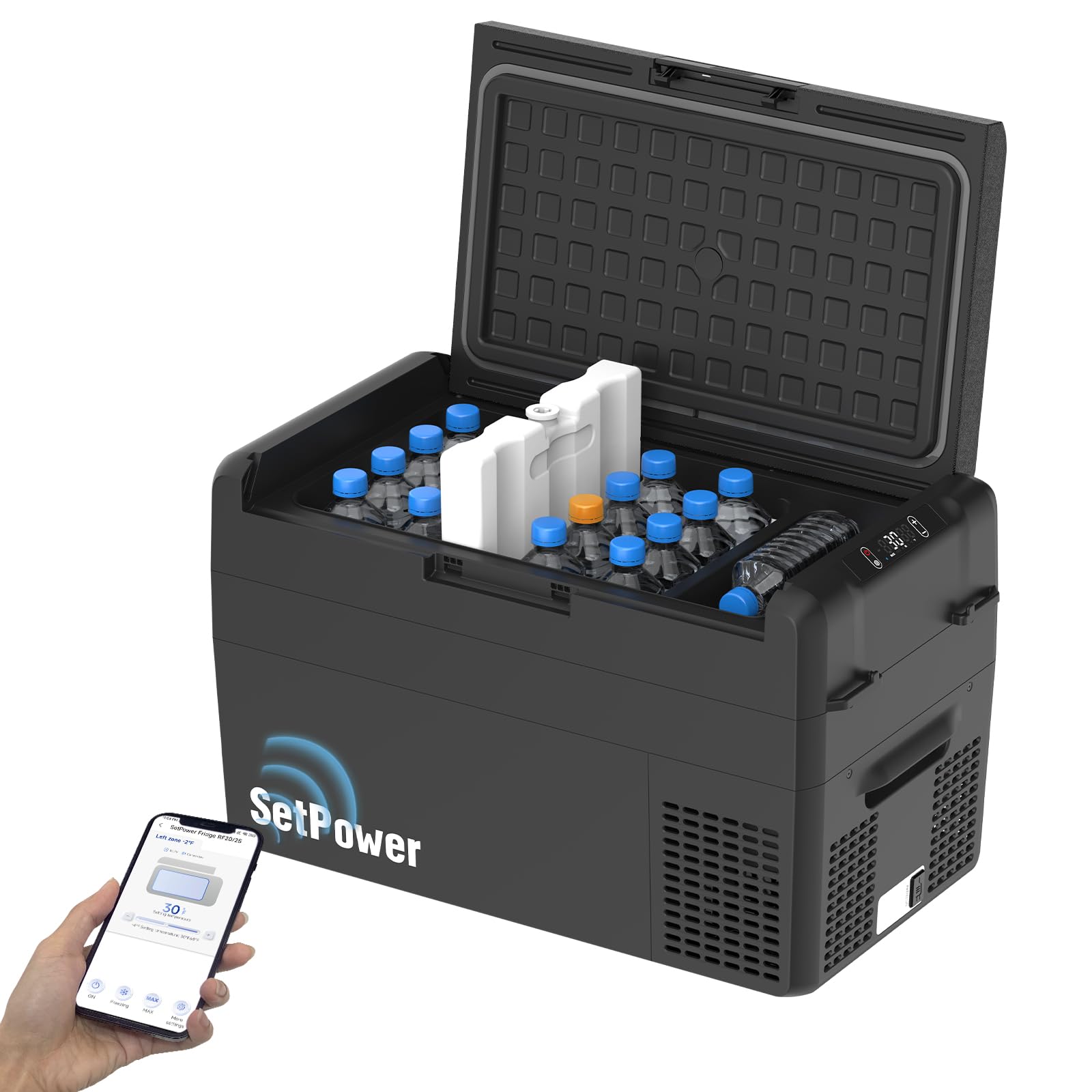 Setpower RF25 exterior view showing a rugged car fridge for on-the-go cooling
