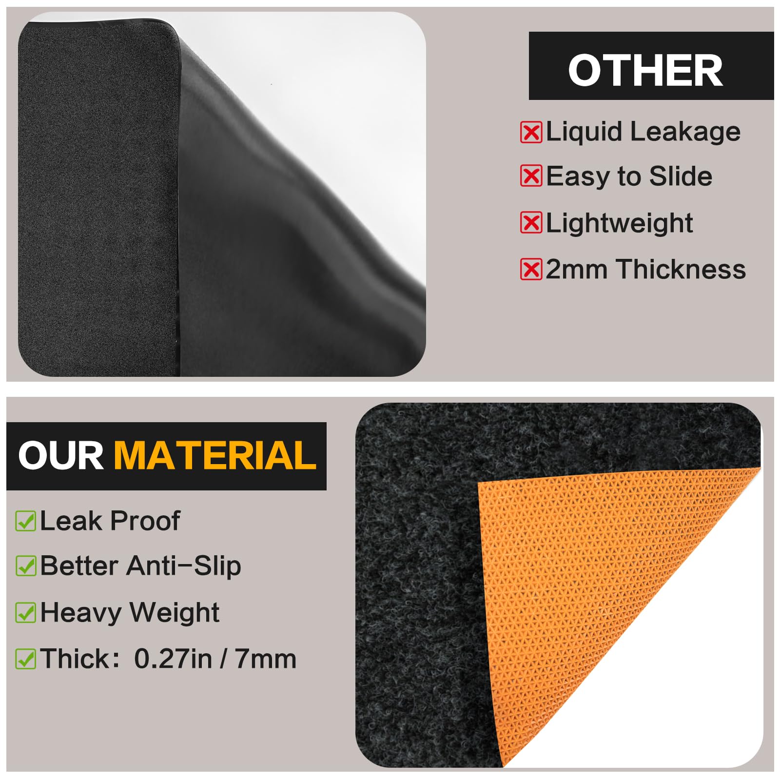 Seuqhck oil spill mat top layer absorbs oil and grease quickly.