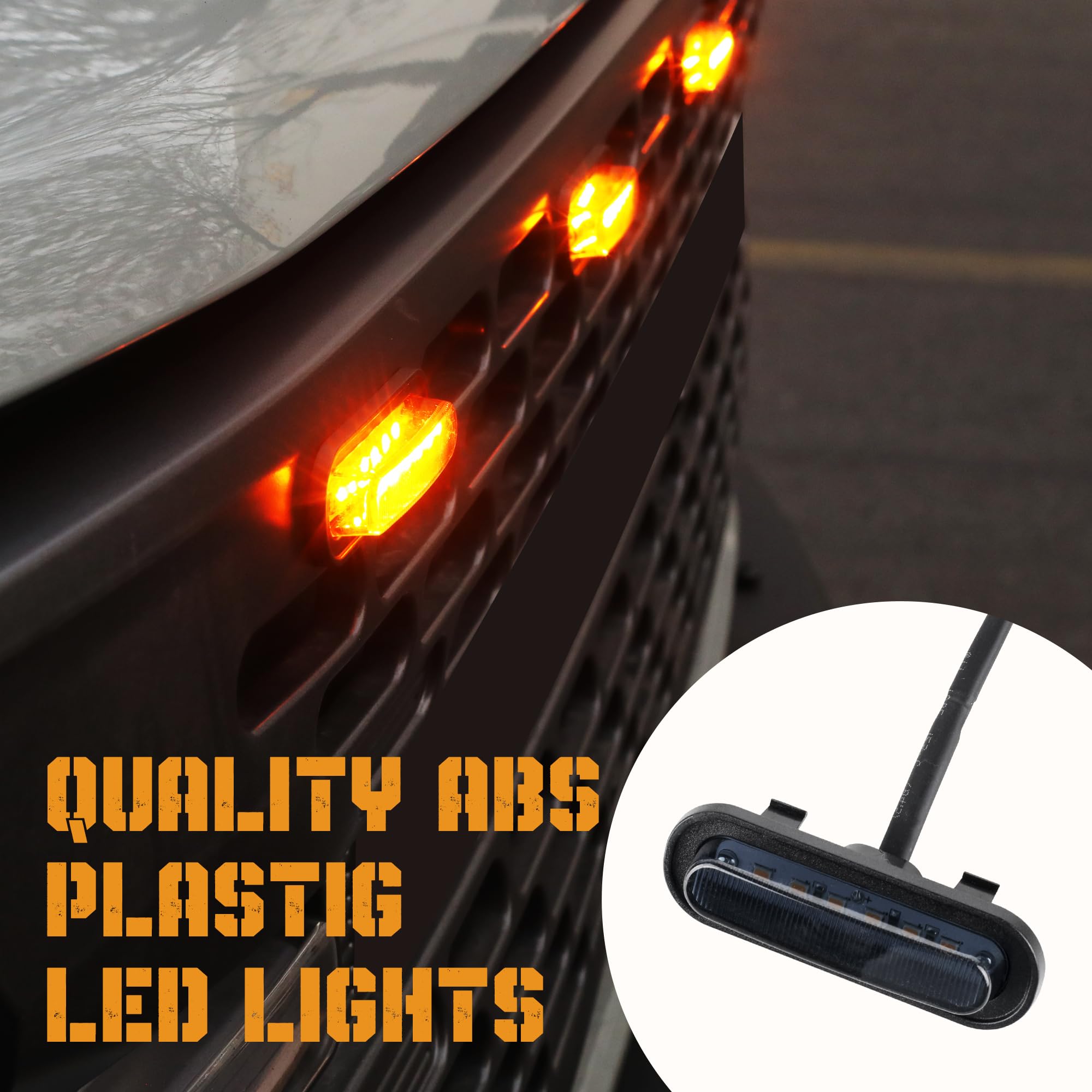 Seven Sparta amber LED Bronco grille light, close-up of durable black shell for weather resistance