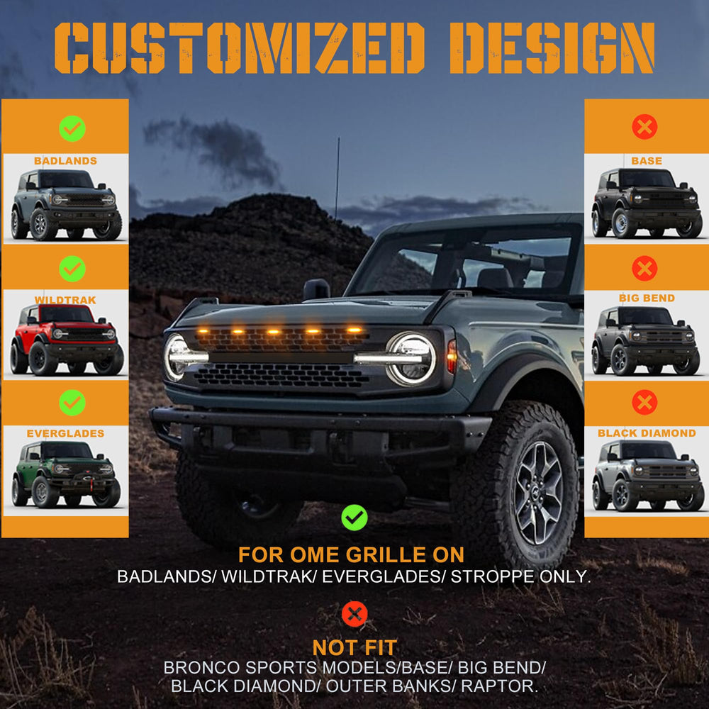 Seven Sparta amber LED Bronco grille light showing quick clip installation
