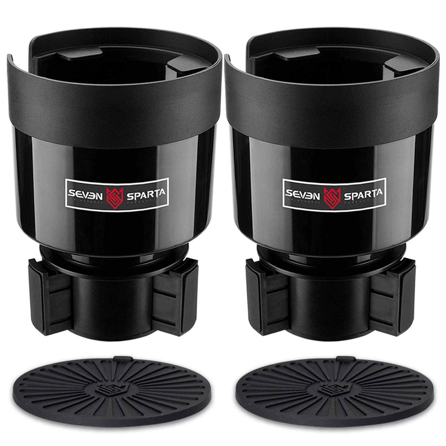 SEVEN SPARTA cup-holder expandable base in action for stable travel with large bottles.