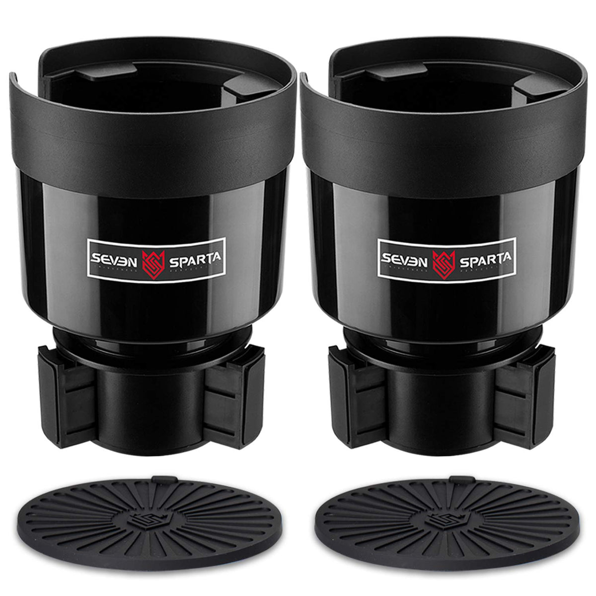 SEVEN SPARTA cup-holder expandable base in action for stable travel with large bottles.