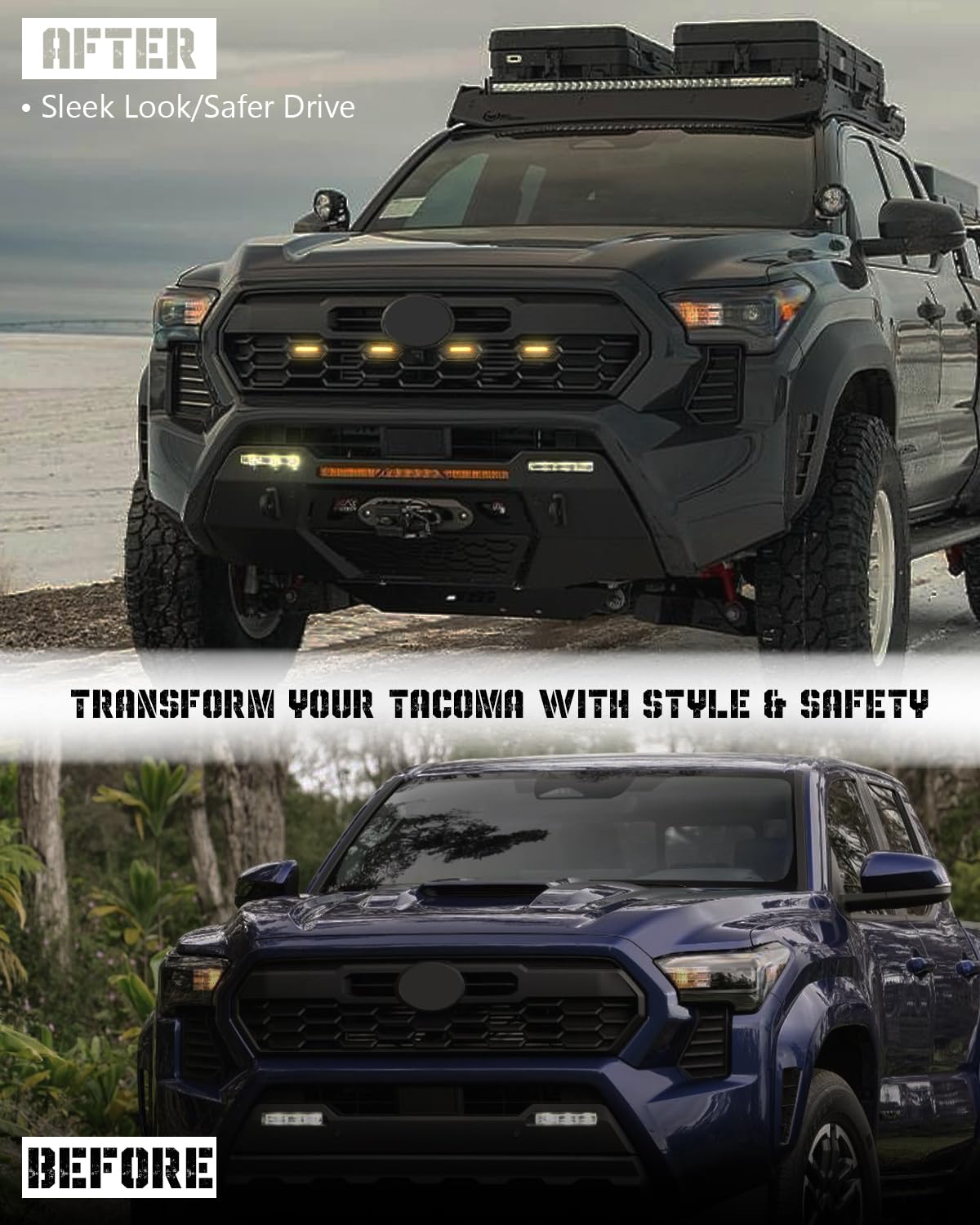 Seven Sparta grill LED light on the opposite side showing amber housing for rugged styling.