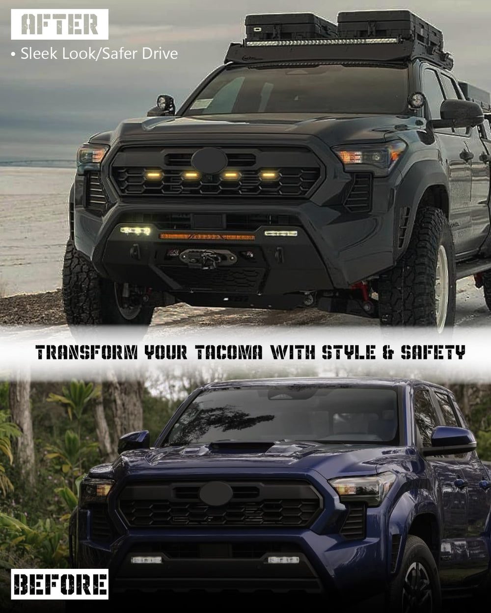 Seven Sparta grill LED light on the opposite side showing amber housing for rugged styling.