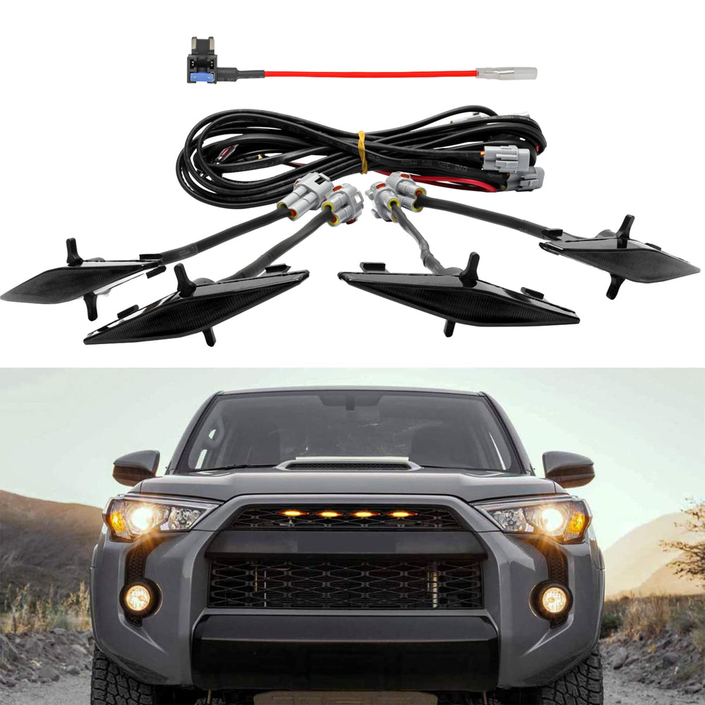Seven Sparta grille light in smoke shell emits amber beam for bold truck styling.
