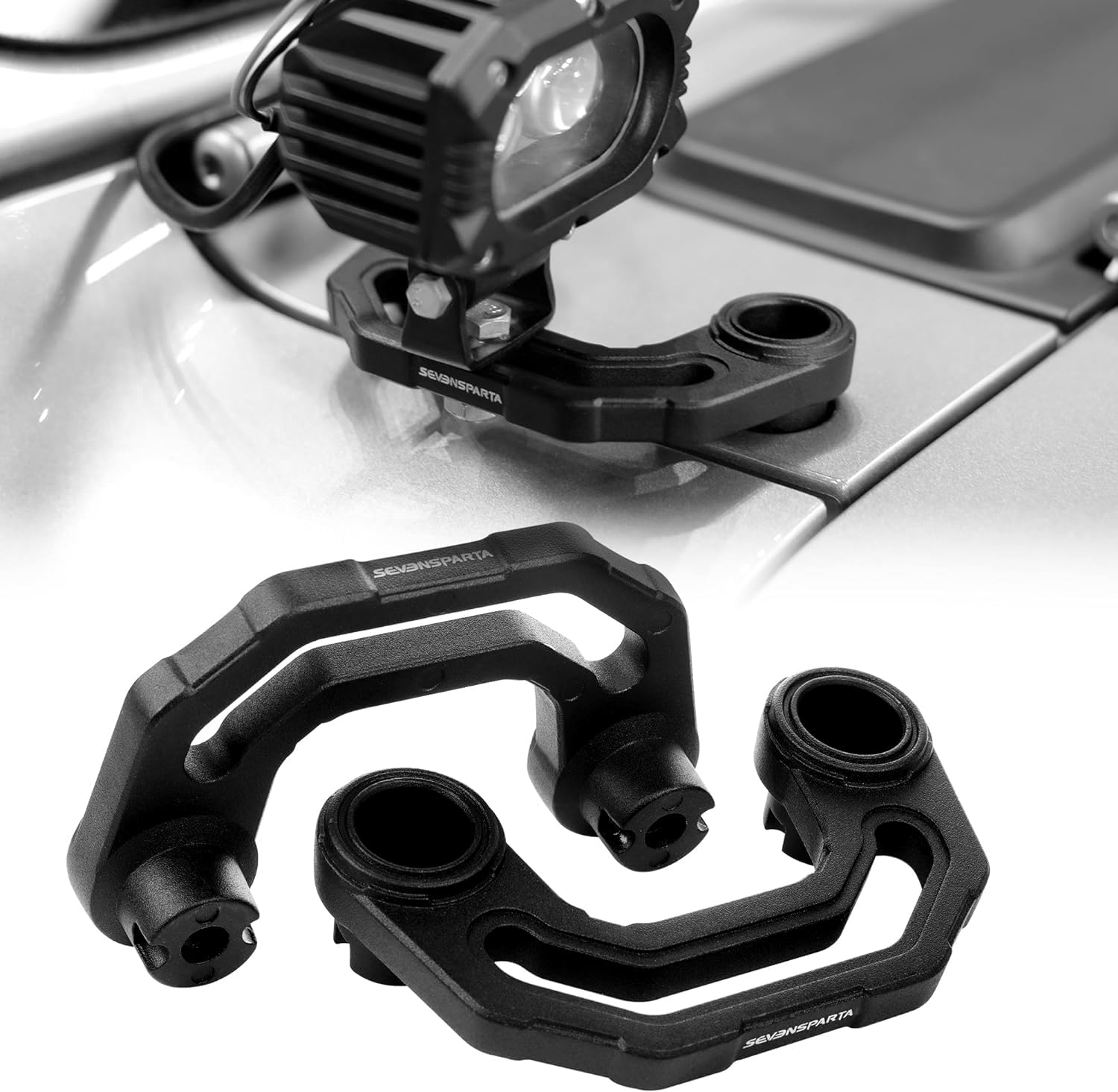 Seven Sparta light mounting brackets on a Jeep Wrangler JL for secure mounting