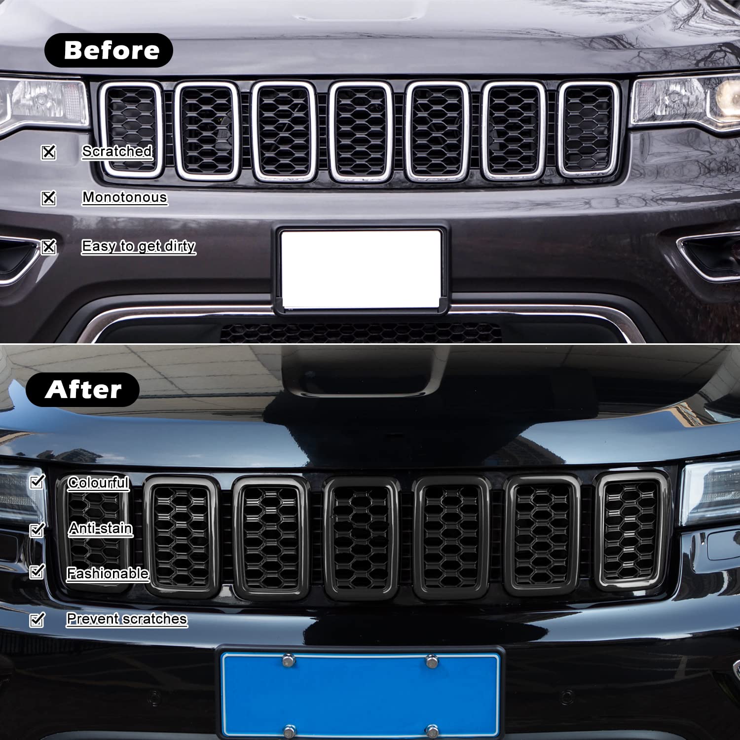Sevencow grille cover overlay for Jeep Grand Cherokee offers quick DIY upgrade