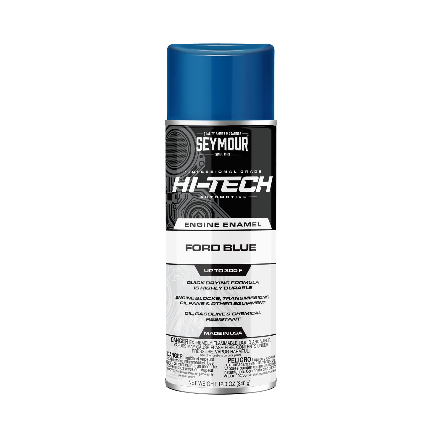 Seymour EN-46 Hi-Tech Engine Spray Paint Ford Blue can for durable engine color restoration
