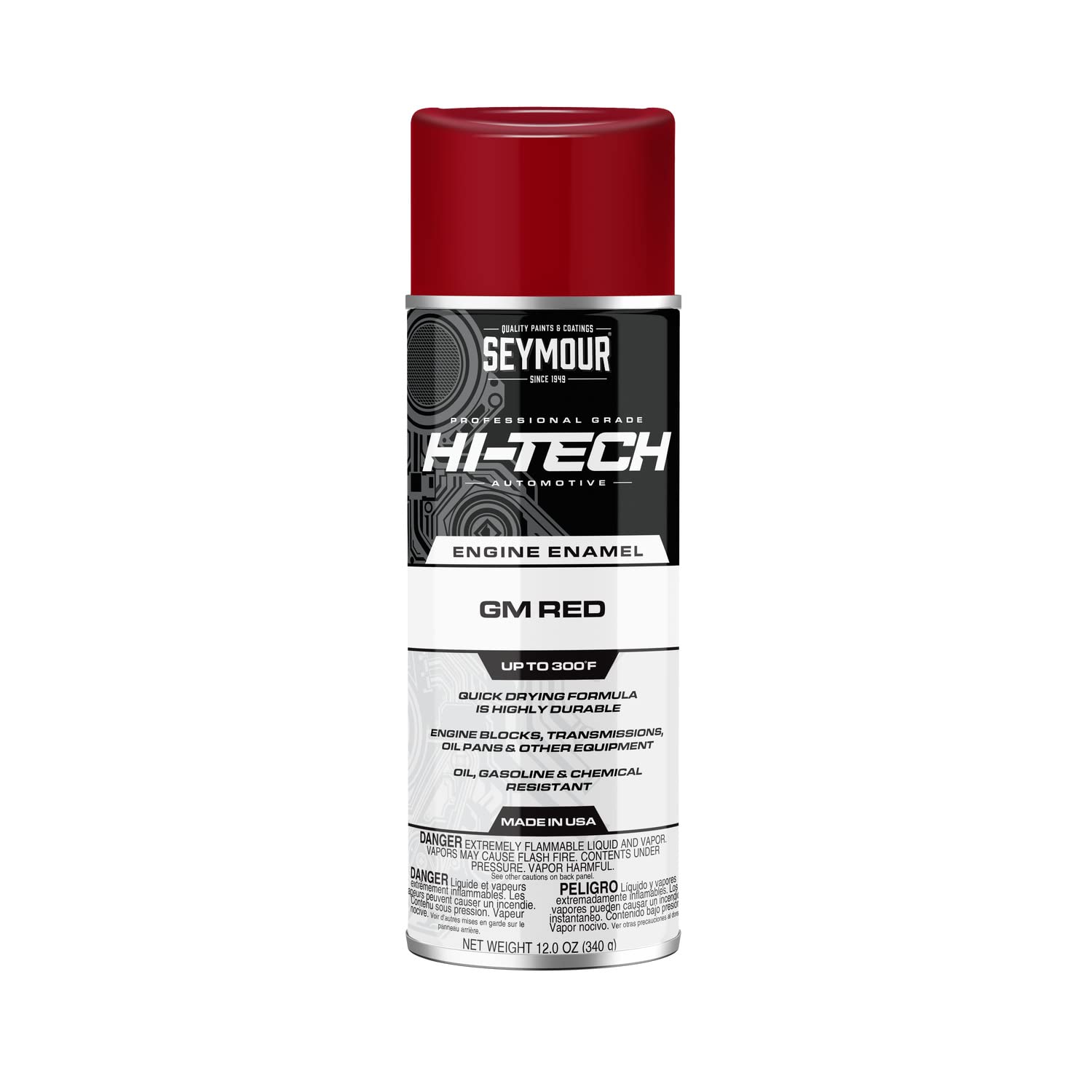 Seymour EN-59 Hi-Tech Engine Spray Paint restores GM red on engines.