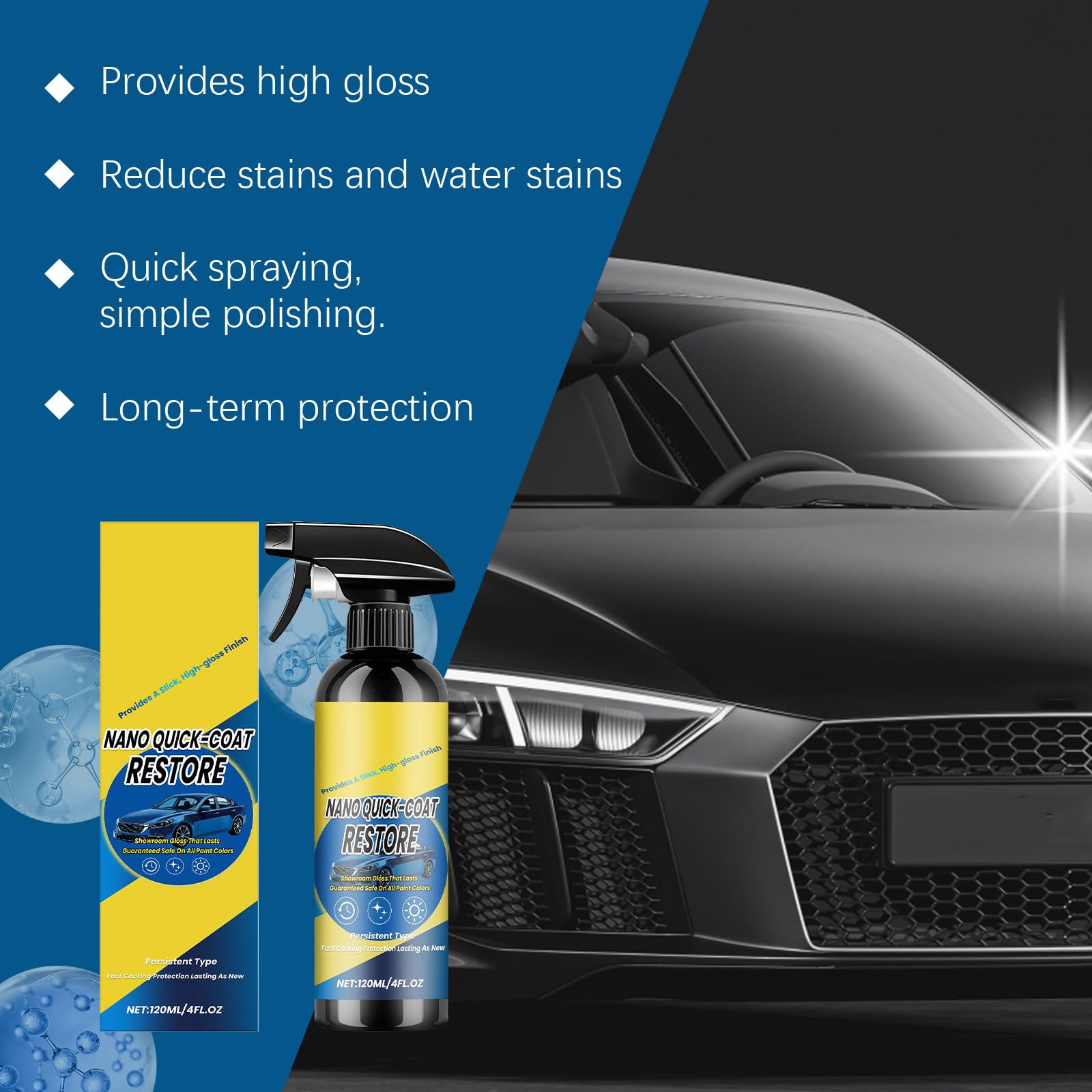 Seyudzu Nano Quick Coat Restore spray application in use for fast shine and protection