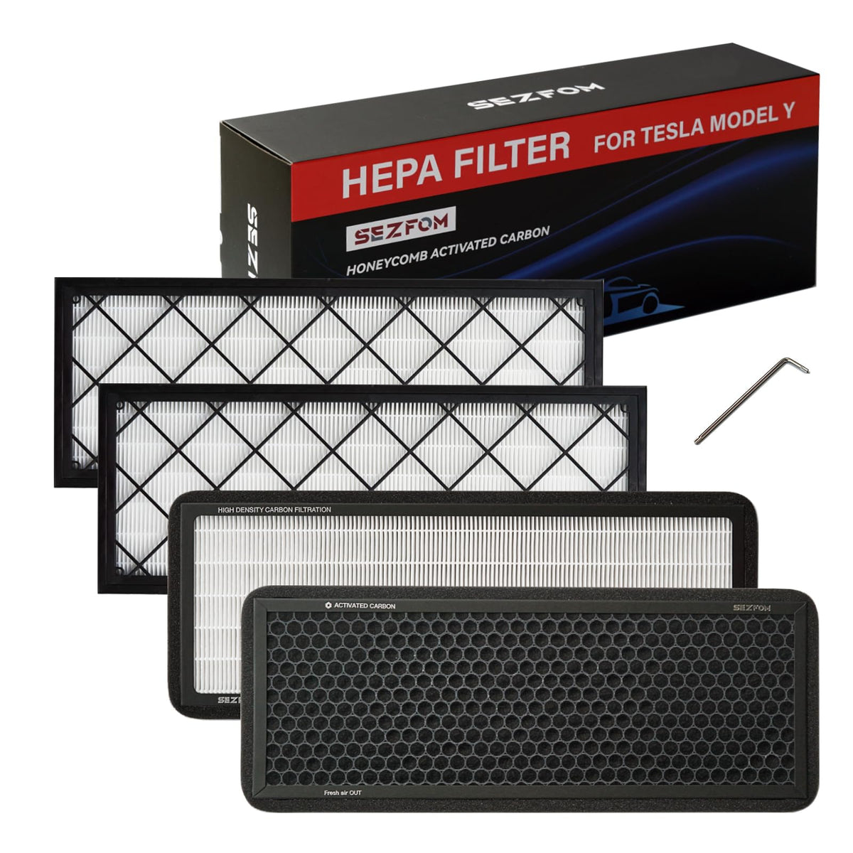 Sezfom front trunk HEPA filter fits Model Y cabin air precisely.