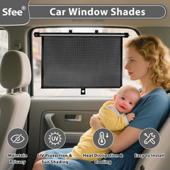 Sfee shade with suction cups attachment securing shade on most cars