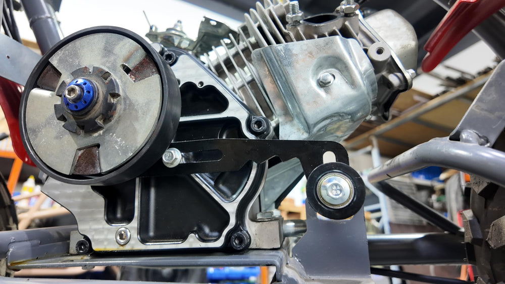 SFNTXRT tensioner in use on a mini bike; enhances chain stability