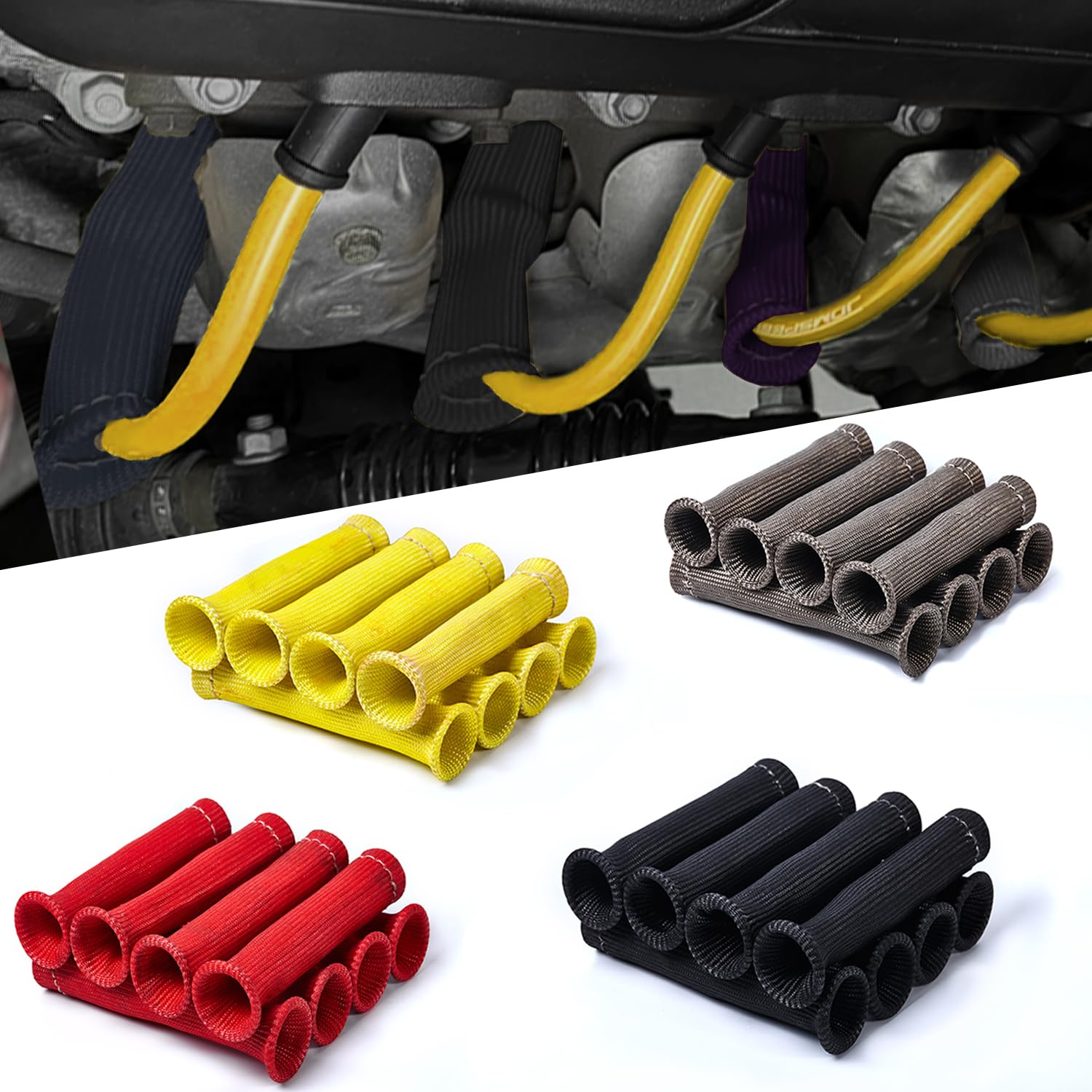 Sfoezdc 8-pack heat shield for spark plug wire covers protects boots at high temperatures