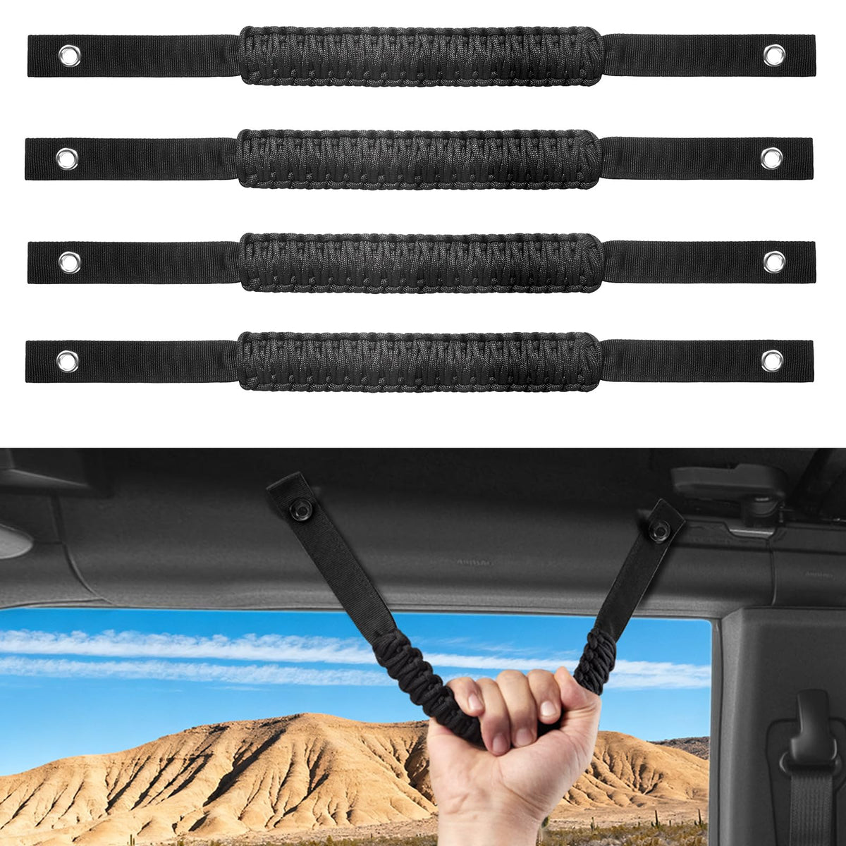 SFYHORK roll bar grab handles front view with secure paracord grip