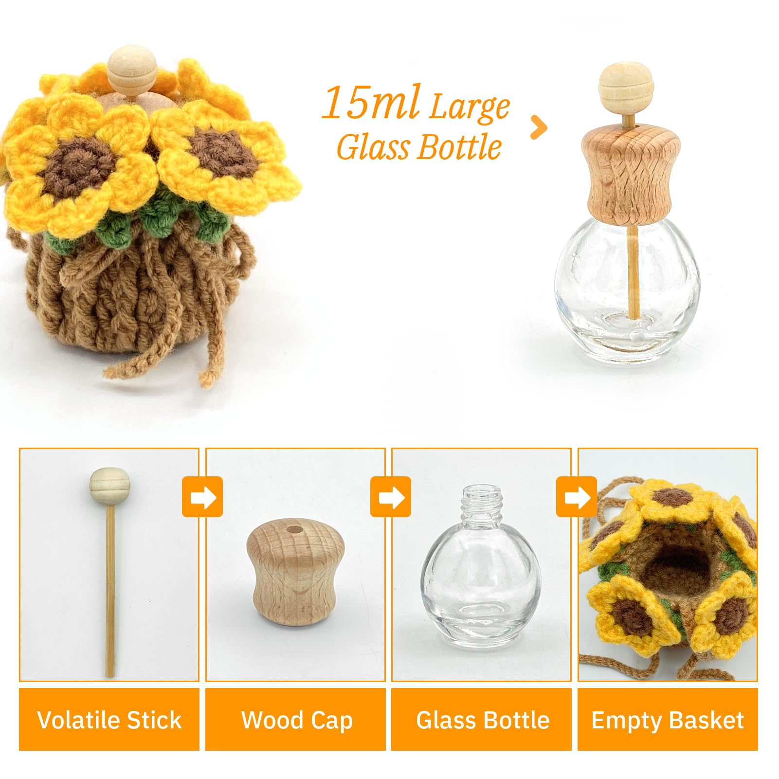 Sunflower hanging decor brightening car interior with a playful handmade touch.