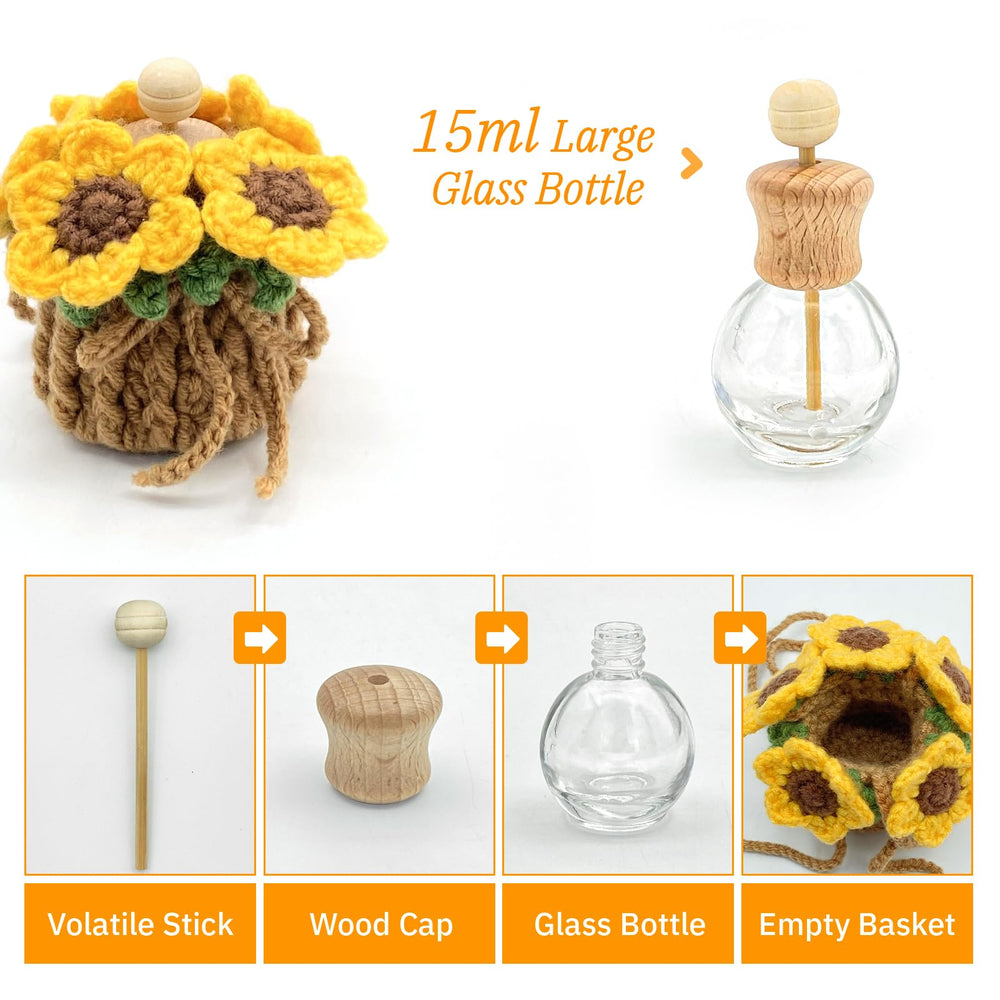 Sunflower hanging decor brightening car interior with a playful handmade touch.