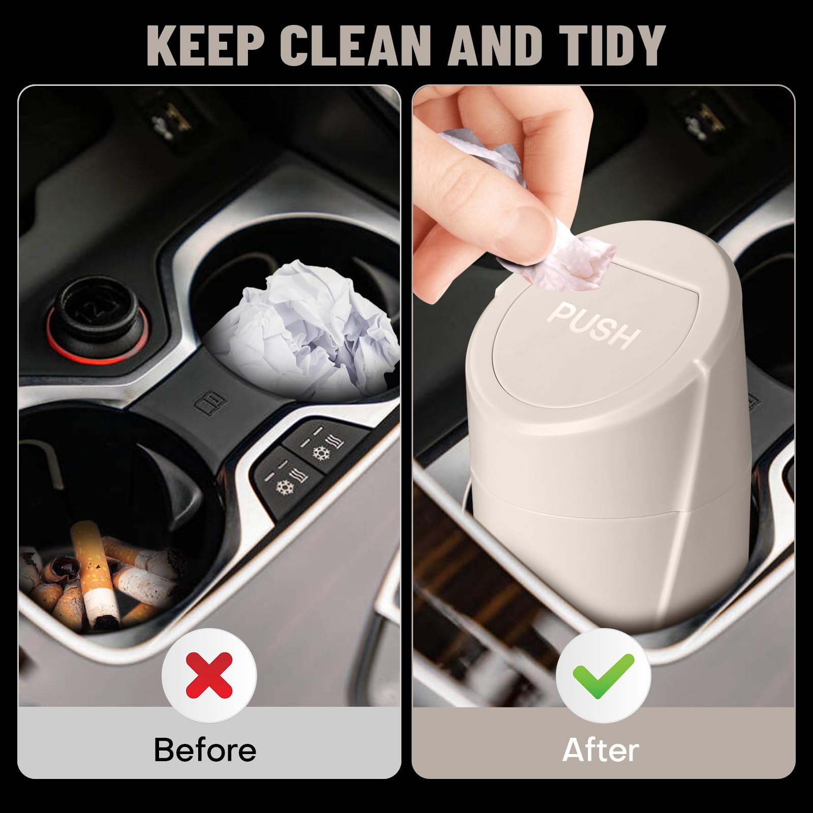 SGLRT car trash bin lid open shows easy, on-the-go disposal.