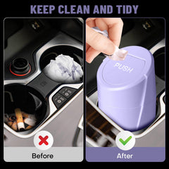 SGLRT mini trash bin fits car cup holder for tidy trips.