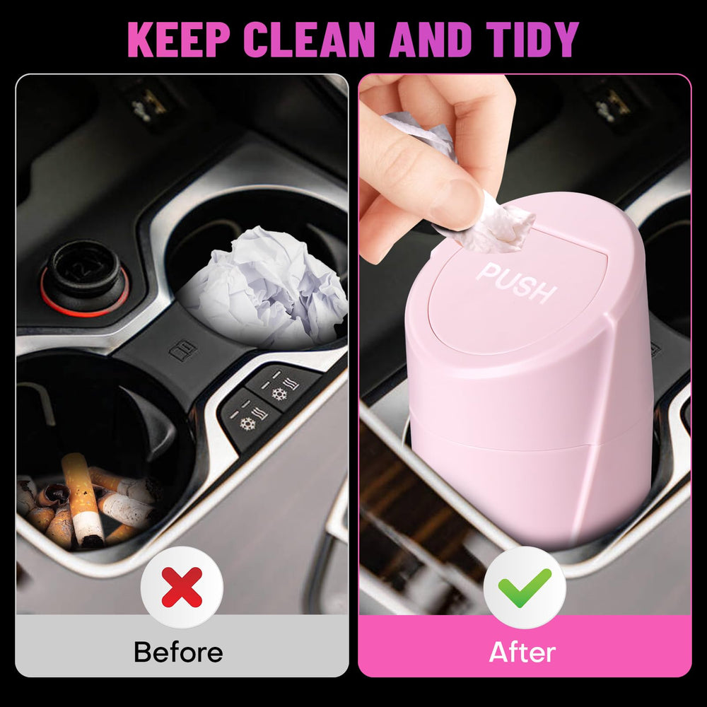 SGLRT car trash can in cup holder keeps clutter neatly contained.