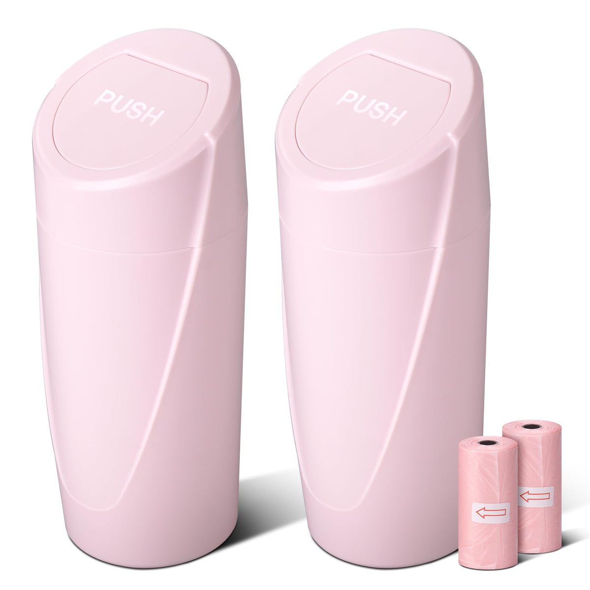 SGLRT car trash can with pink lid for odor control on the go.