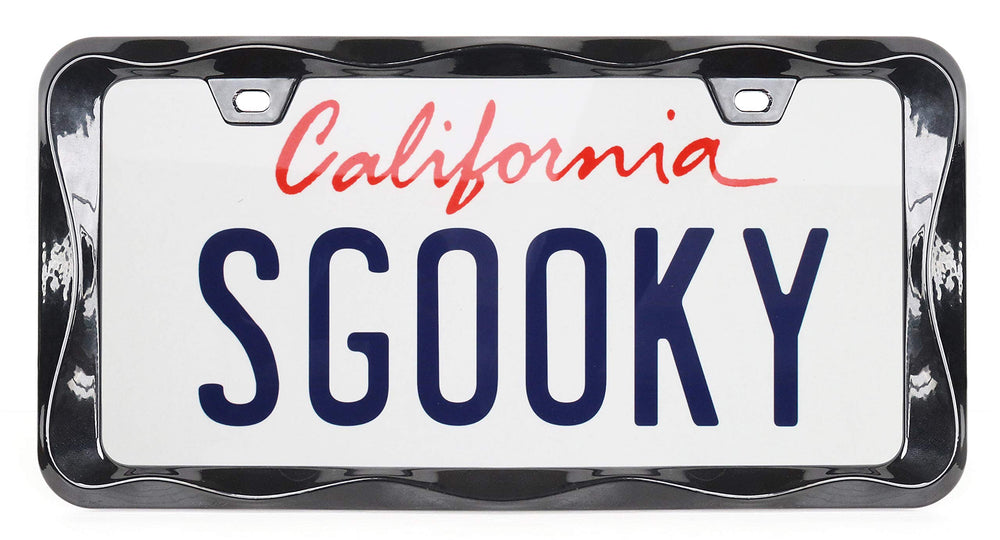 Sgooky 3D Curly Wave frame front view with bold black finish enhances your vehicle's appearance.