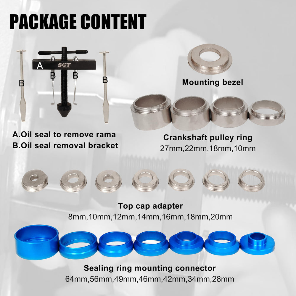 SGT camshaft seal puller set showing precise sealing removal