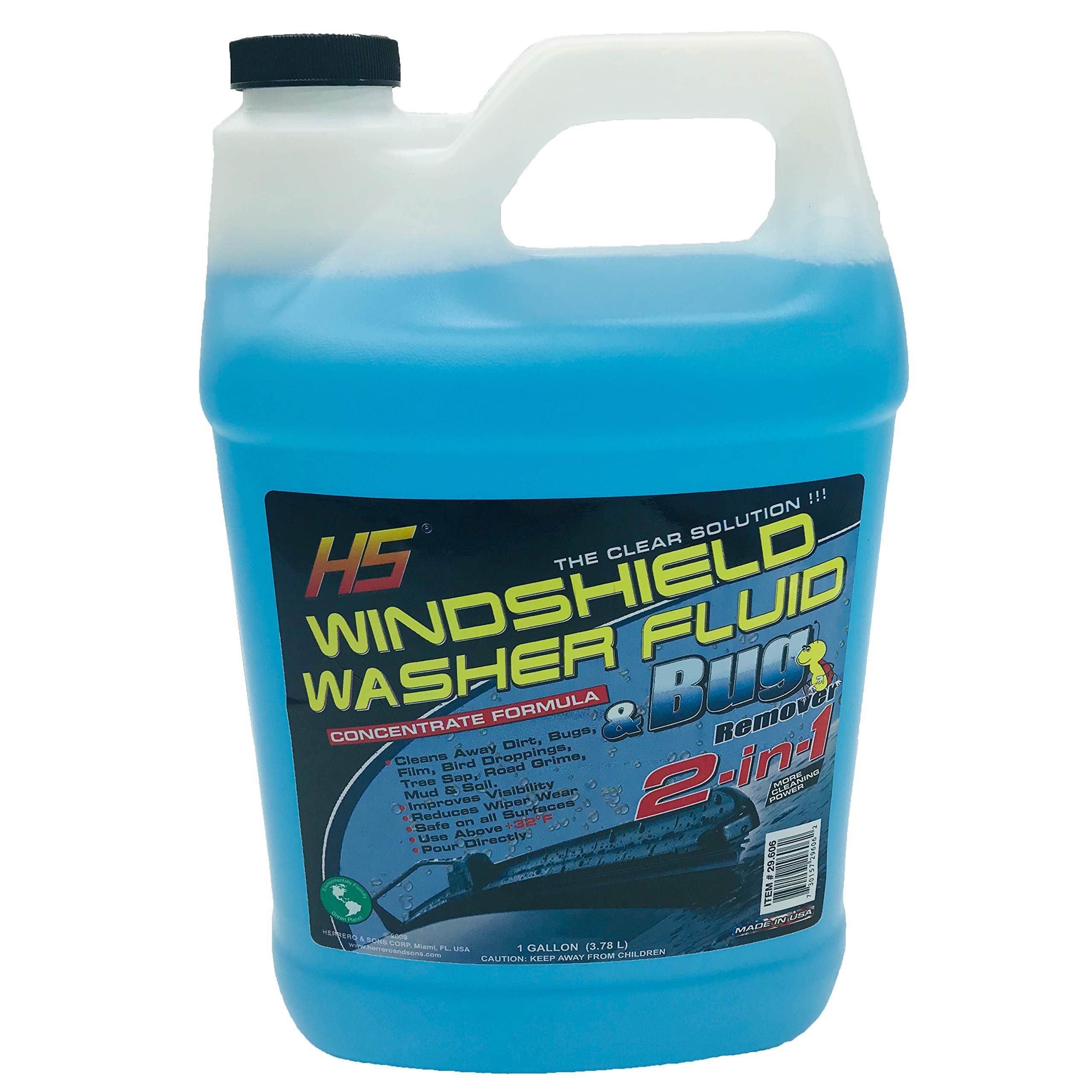 SH Bug Wash windshield fluid bottle, front view, for clear summer drives