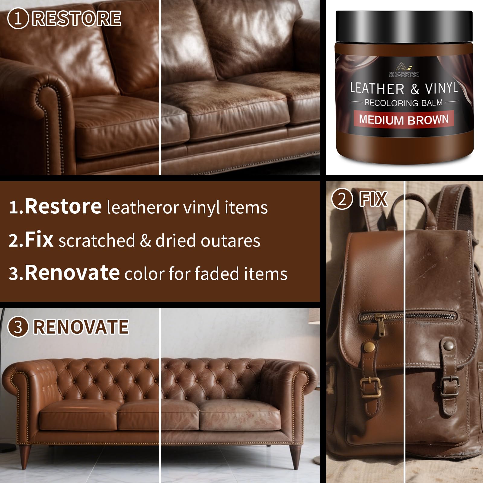 SHABEIBEI Leather Care Nourishing Balm closeup highlights natural oil restoration for lasting softness